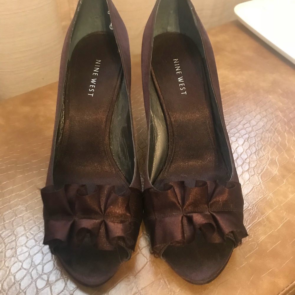 Brown peep toe heels